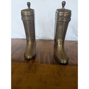 Vintage Brass Cowboy Boot Bookends Western Ralph Lauren Style Horses Riding